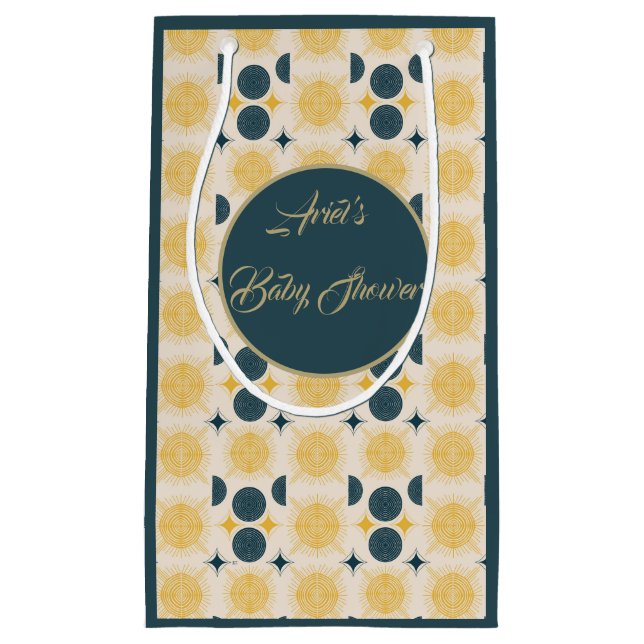 Bolsa De Regalo Pequeña Boho Personalizado Sun Moon Stars Blue Yellow (Anverso)