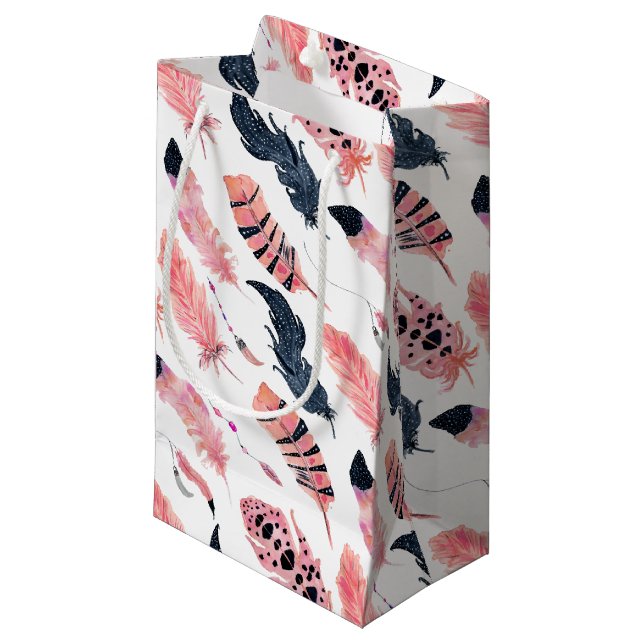 Bolsa De Regalo Pequeña Boho Pink Feathers (Angulo Anverso)