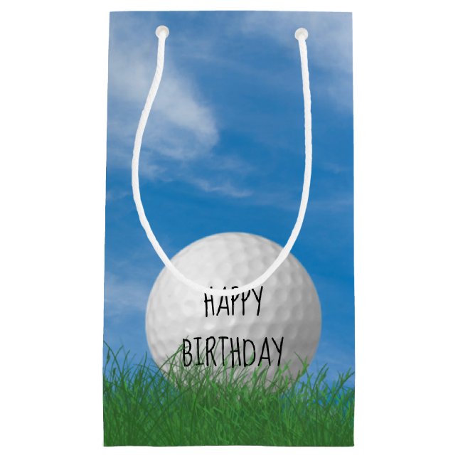 Bolsa De Regalo Pequeña bola de golf de cumpleaños en césped con fondo de  (Anverso)