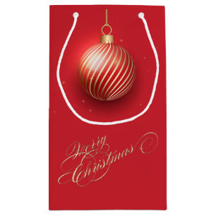 Bolsa De Regalo Pequeña Bola de Navidad dorada, Fiesta roja