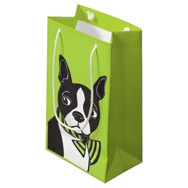 Bolsa De Regalo Pequeña Bolso brillante verde del regalo de Boston Terrier (Angulo Anverso)