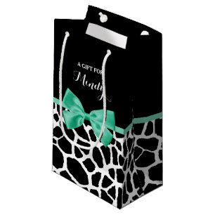Bolsa De Regalo Pequeña Bonito Giraffe Imprimir Mint Green Bow Con Nombre