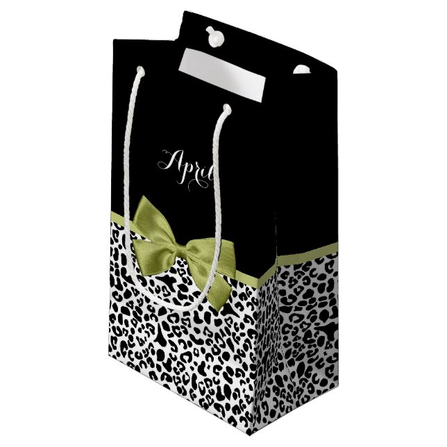 Bolsa De Regalo Pequeña Bonito Leopard Print Spring Green Bow con nombre (Angulo Anverso)