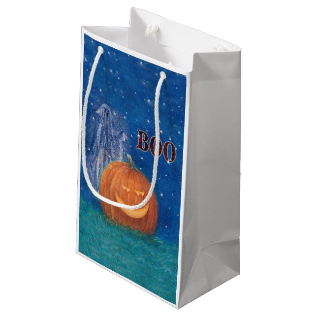Bolsa De Regalo Pequeña Bootiful Halloween Big Pumpkin Cute Ghost (Angulo reverso)