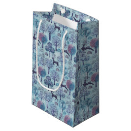 Bolsa De Regalo Pequeña Bosque de Ciervos Moderno Azul y Púrpura Navideño