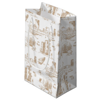 Bolsa De Regalo Pequeña Boston Toile Tan y White