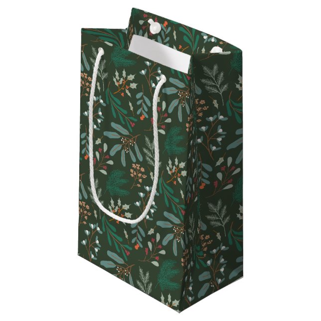 Bolsa De Regalo Pequeña Botánica de invierno Rústico Verde (Angulo Anverso)