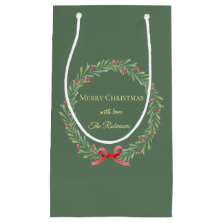 Bolsa De Regalo Pequeña Botanical Christmas Wreath Modern Script 