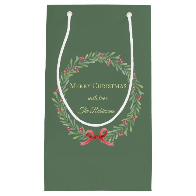 Bolsa De Regalo Pequeña Botanical Christmas Wreath Modern Script  (Anverso)