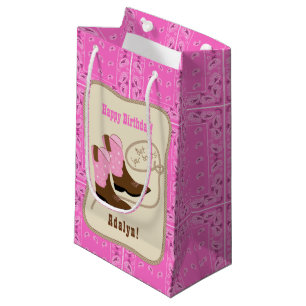 Bolsa De Regalo Pequeña Botas y pañuelo de la vaquera del rosa del feliz
