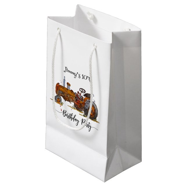 Bolsa De Regalo Pequeña Boys birthday party with antique tractor design (Angulo Anverso)