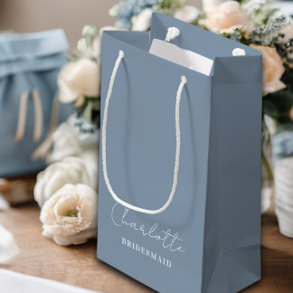Bolsa De Regalo Pequeña Bridesmaid | Guión Minimalista azul turbio