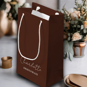 Bolsa De Regalo Pequeña Bridesmaid Marrón de guiones Minimalistas