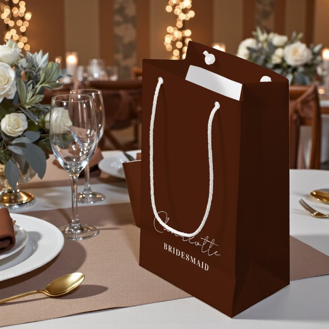 Bolsa De Regalo Pequeña Bridesmaid Minimalist Script | Brown (Subido por el creador)