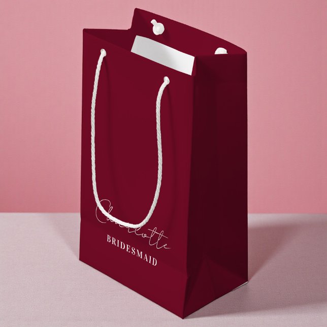 Bolsa De Regalo Pequeña Bridesmaid | Minimalist Script Burgundy (Subido por el creador)