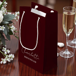 Bolsa De Regalo Pequeña Bridesmaid Minimalist Script | Deep Burgundy