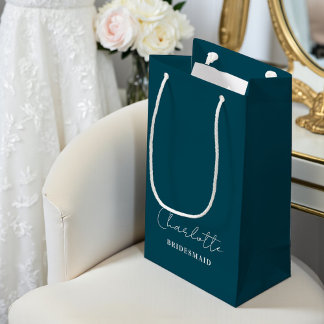 Bolsa De Regalo Pequeña Bridesmaid Minimalist Script | Deep Teal