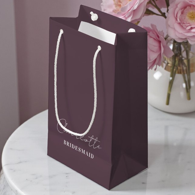 Bolsa De Regalo Pequeña Bridesmaid | Minimalist Script Purple Taupe (Subido por el creador)