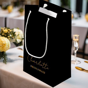 Bolsa De Regalo Pequeña Bridesmaid   Script Minimalista Black Gold