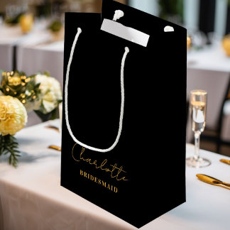 Bolsa De Regalo Pequeña Bridesmaid | Script Minimalista Black Gold