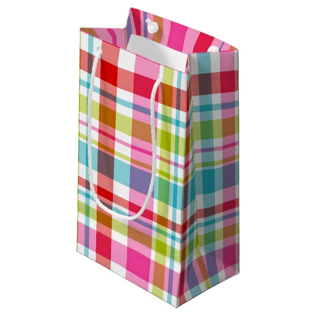 Bolsa De Regalo Pequeña Bright Rainbow Plaid Checkered Pattern (Angulo Anverso)