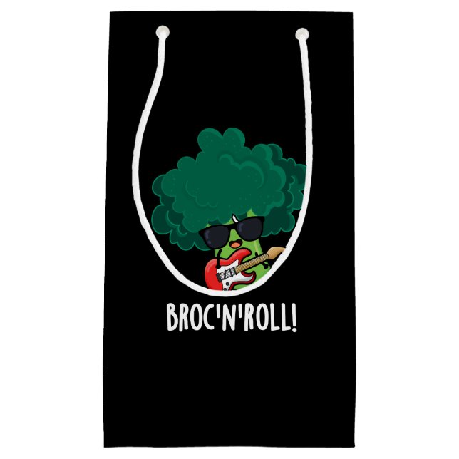 Bolsa De Regalo Pequeña Brock n Roll Funny Veggie Broccoli Pun Dark BG (Anverso)