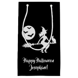 Bolsa De Regalo Pequeña Bruja En Escoba Blanco Y Negro Feliz Halloween