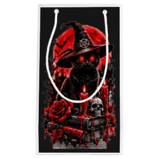 Bolsa De Regalo Pequeña Bruja Gótica Gato Negro Vela Calavera Halloween De