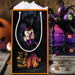 Bolsa De Regalo Pequeña Bruja Rubia Juguetona Calabaza Fantasía Púrpura