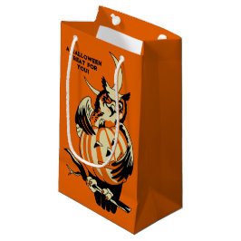 Bolsa De Regalo Pequeña Búho y Bruja Mensaje Personalizado Halloween Vinta