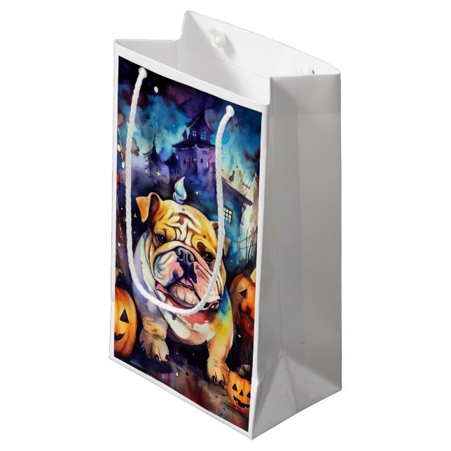 Bolsa De Regalo Pequeña Bulldog de Halloween con calabazas temerosas (Angulo Anverso)