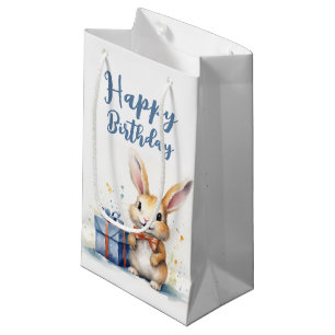 Bolsa De Regalo Pequeña Bunny de cumpleaños de acuarela