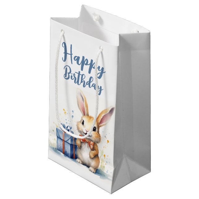 Bolsa De Regalo Pequeña Bunny de cumpleaños de acuarela (Angulo Anverso)