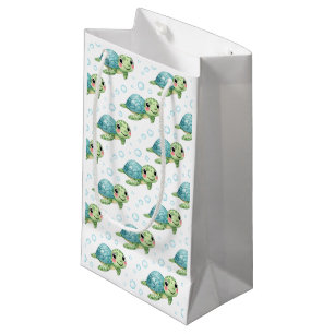 Bolsa De Regalo Pequeña Burbujas y Aletas Cumpleaños Infantil Tortuga