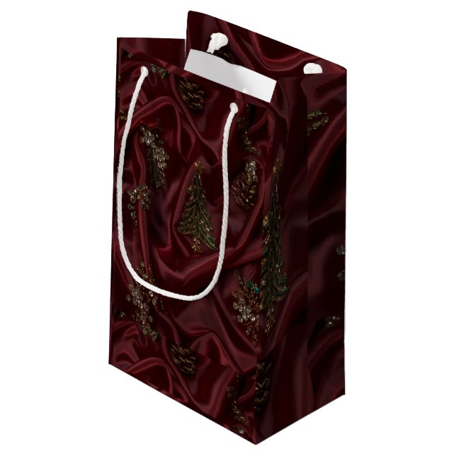 Bolsa De Regalo Pequeña Burgundy Silk-Look Diamond  (Angulo reverso)