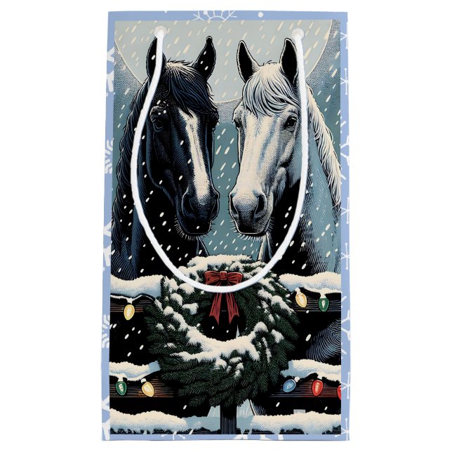 Bolsa De Regalo Pequeña Caballos festivos | Feliz Navidad (Anverso)