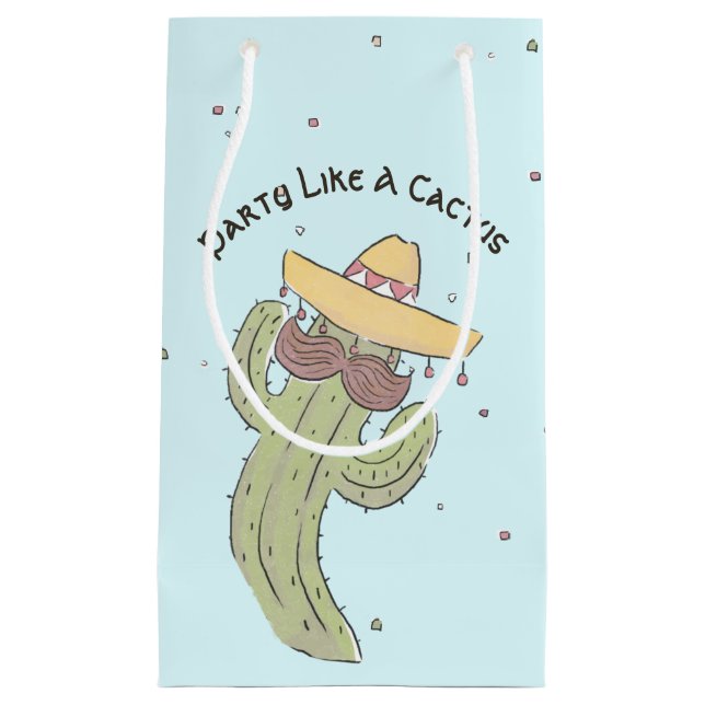 Bolsa De Regalo Pequeña Cactus bailando con bigote en Sombrero (Anverso)