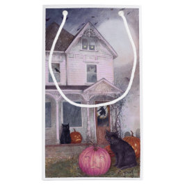 Bolsa De Regalo Pequeña Calabaza rosa de gato negro y Halloween en casa em