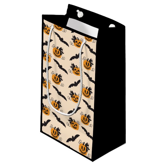 Bolsa De Regalo Pequeña Calabaza Y Bat Jack O Lantern Naranja Negro (Angulo Anverso)