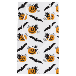 Bolsa De Regalo Pequeña Calabaza Y Patrón Bat Jack O Lantern Naranja