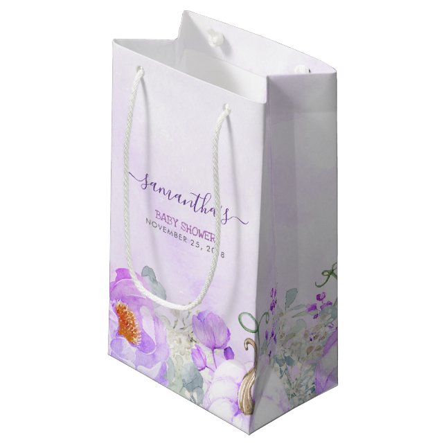 Bolsa De Regalo Pequeña Calabazas y flores moradas caen en Baby Shower (Angulo Anverso)