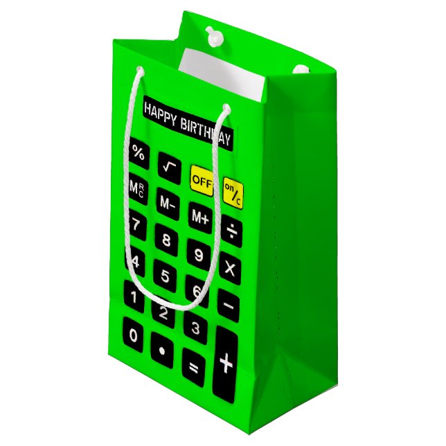 Bolsa De Regalo Pequeña Calculadora Neon Green Birthday (Angulo Anverso)