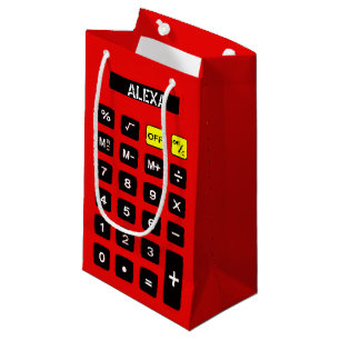 Bolsa De Regalo Pequeña Calculadora Roja Con Nombre Para Cumpleaños