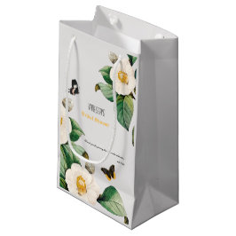 Bolsa De Regalo Pequeña Camellia verde esmeralda y blanca