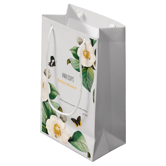 Bolsa De Regalo Pequeña Camellia verde esmeralda y blanca (Angulo Anverso)