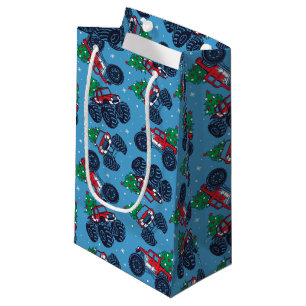 Bolsa De Regalo Pequeña Camiones monstruo y patrón de árboles de Navidad