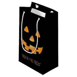 Bolsa De Regalo Pequeña Cara de la linterna del o de Jack en fondo negro