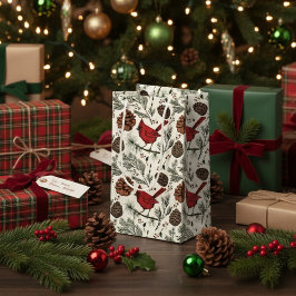 Bolsa De Regalo Pequeña Cardenal rojo invernal en árbol de pino