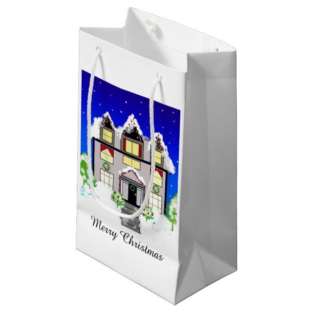 Bolsa De Regalo Pequeña Casa de Navidad nevada (Angulo Anverso)