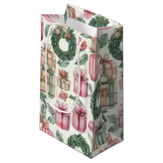 BOLSA DE REGALO PEQUEÑA CASCANUECES DE NAVIDAD EN ACUARELA ROSA Y VERDE